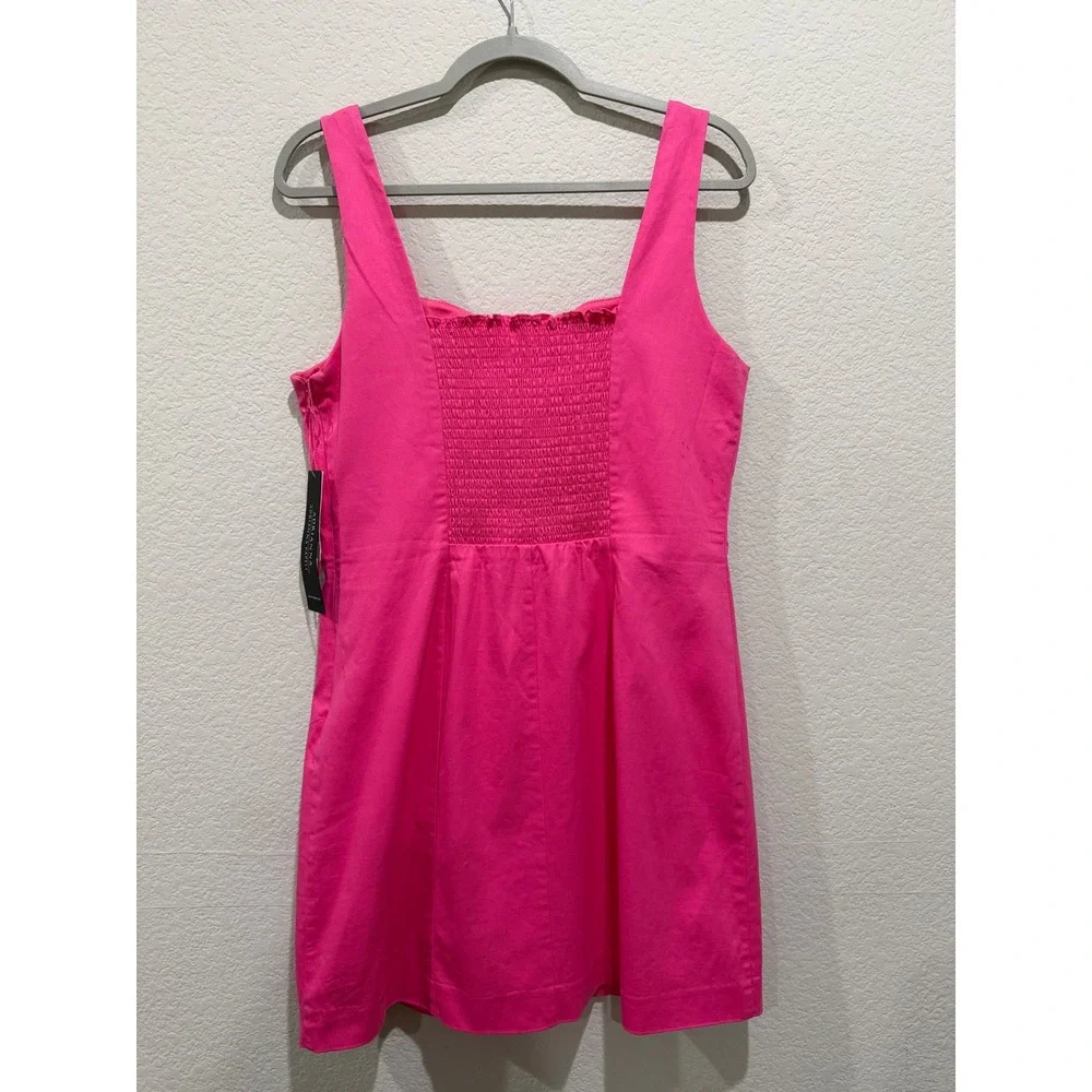 Adrianna Papell A-line Mini Dress Sleeveless Pink Size 12 Bow Square Neck Cotton
